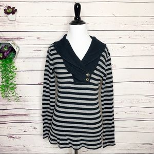 Converse Gray & Black Pullover Wide Collar Casual Sweater Top Size Small